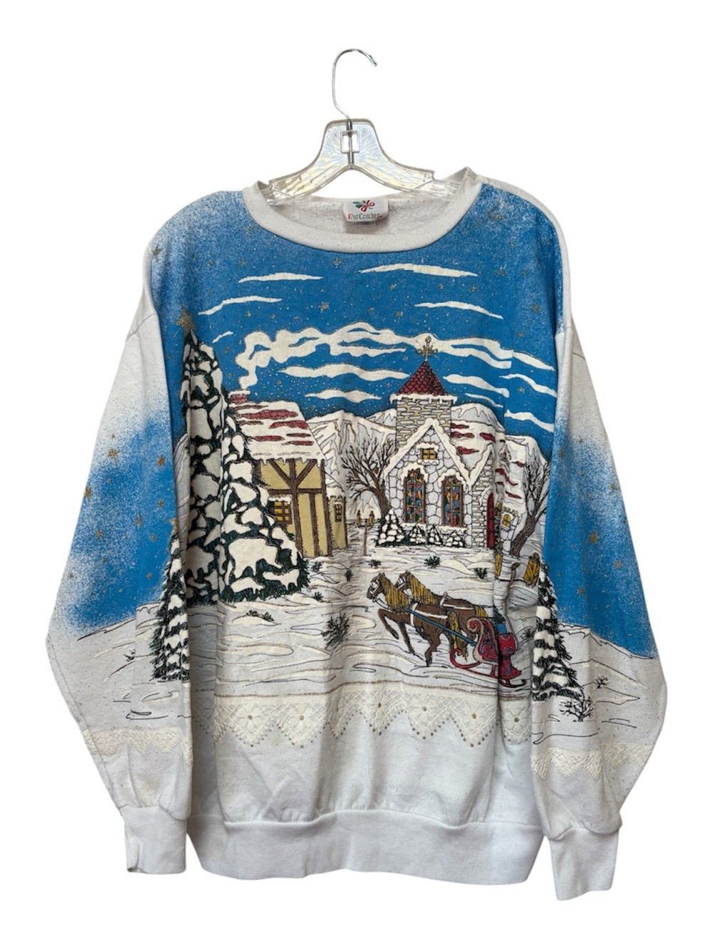 Vintage 90s Christmas Village Sweatshirt Kitschmas Grandma Core USA Oversized